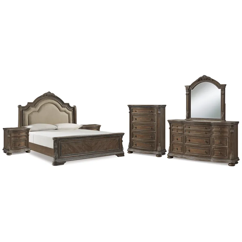 Charmond Queen Sleigh Bed, Dresser, Mirror, Chest and 2 Nightstands