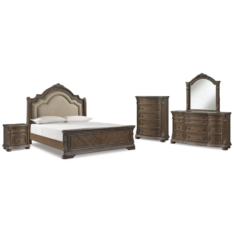 Charmond King Sleigh Bed, Dresser, Mirror, Chest and Nightstand