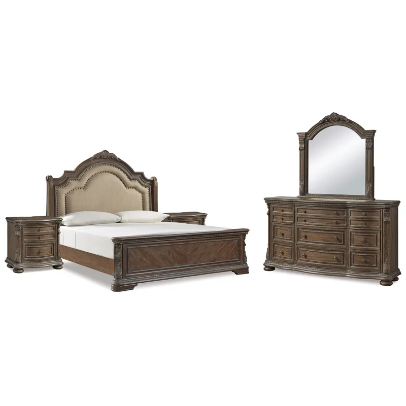 Charmond King Sleigh Bed, Dresser, Mirror and 2 Nightstands