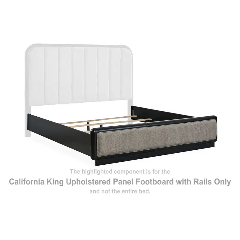 Rowanbeck California King Upholstered Panel Footboard with Rails
