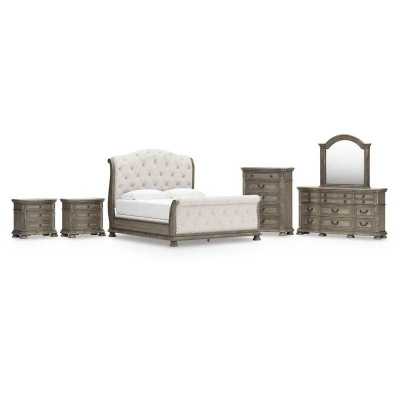 Ardenfield King Upholstered Sleigh Bed, Dresser, Mirror, Chest and 2 Nightstands
