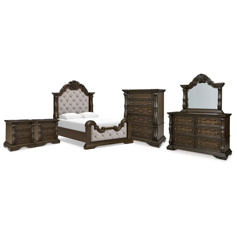 Maylee Queen Panel Bed, Dresser, Mirror, Chest and 2 Nightstands