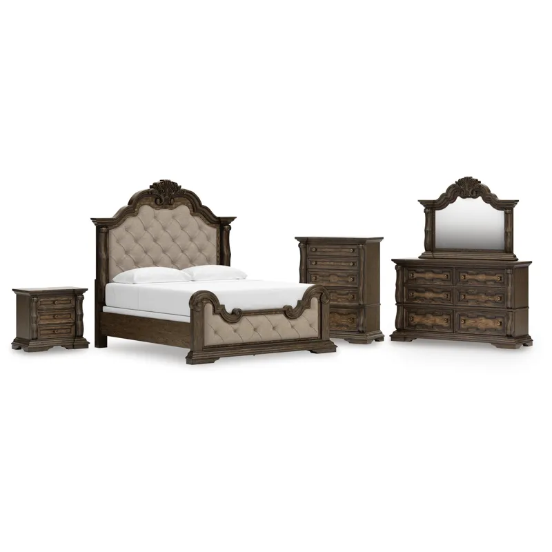 Maylee King Panel Bed, Dresser, Mirror, Chest and Nightstand