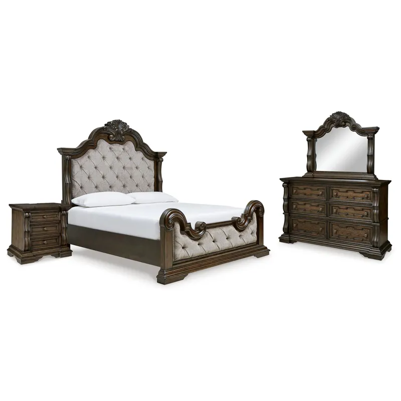 Maylee California King Panel Bed, Dresser, Mirror and Nightstand