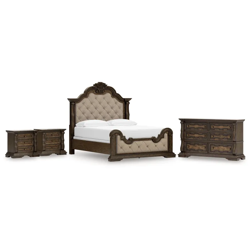 Maylee King Upholstered Bed, Dresser and 2 Nightstands
