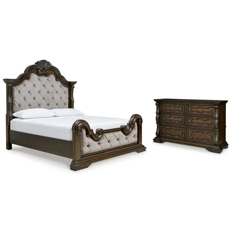 Maylee King Upholstered Panel Bed and Dresser
