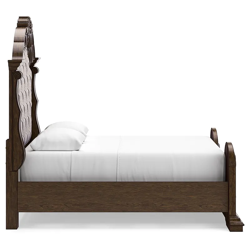 Maylee Queen Upholstered Panel Bed, Dresser, Mirror and Nightstand