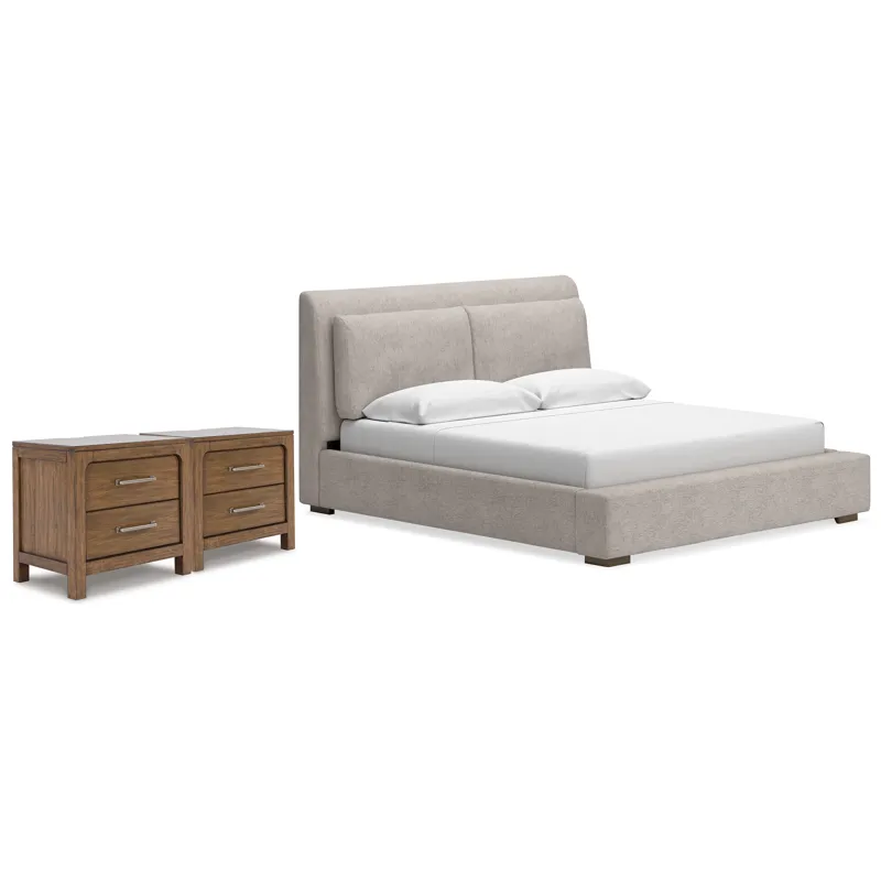 Cabalynn King Upholstered Bed and 2 Nightstands