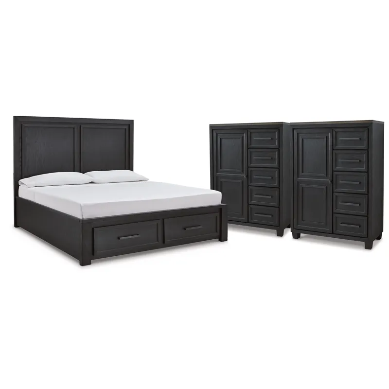 Foyland King Panel Storage Bed and 2 Chests
