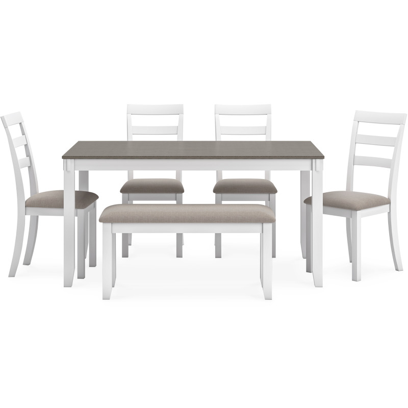 Stonehollow Dining Table and Chairs with Bench (Set of 6) D382325 by