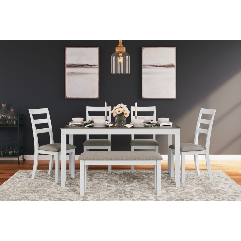 Stonehollow Dining Table and Chairs with Bench (Set of 6) D382325 by