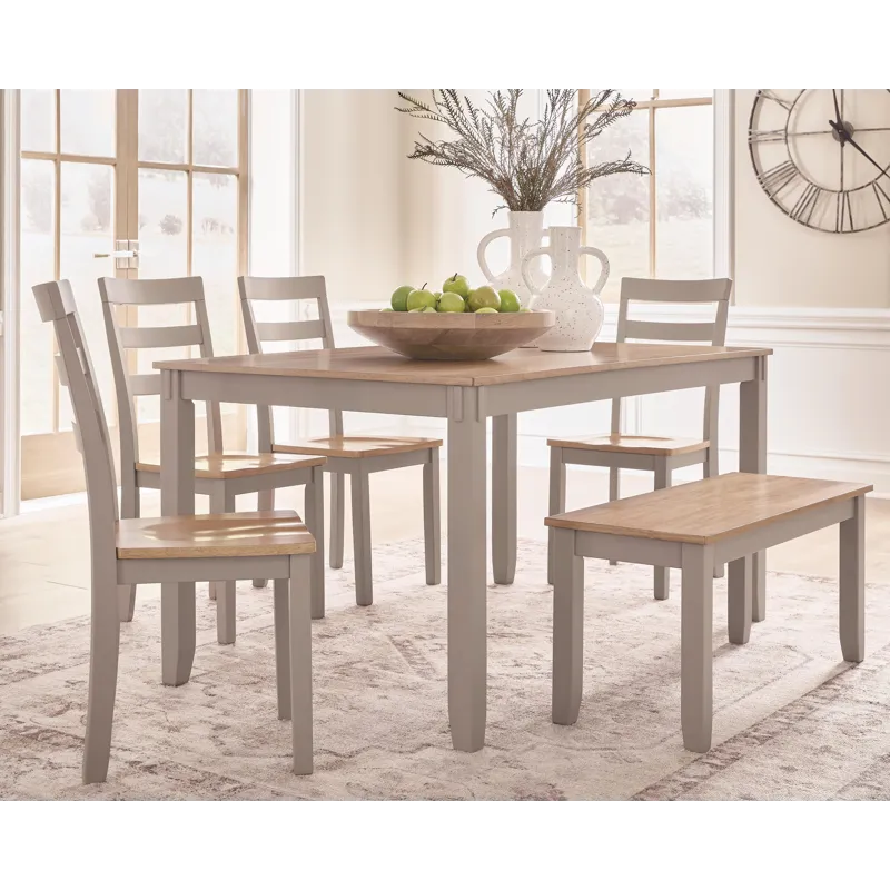 Harperfeld Dining Table and 4 Chairs and Bench (Set of 6)
