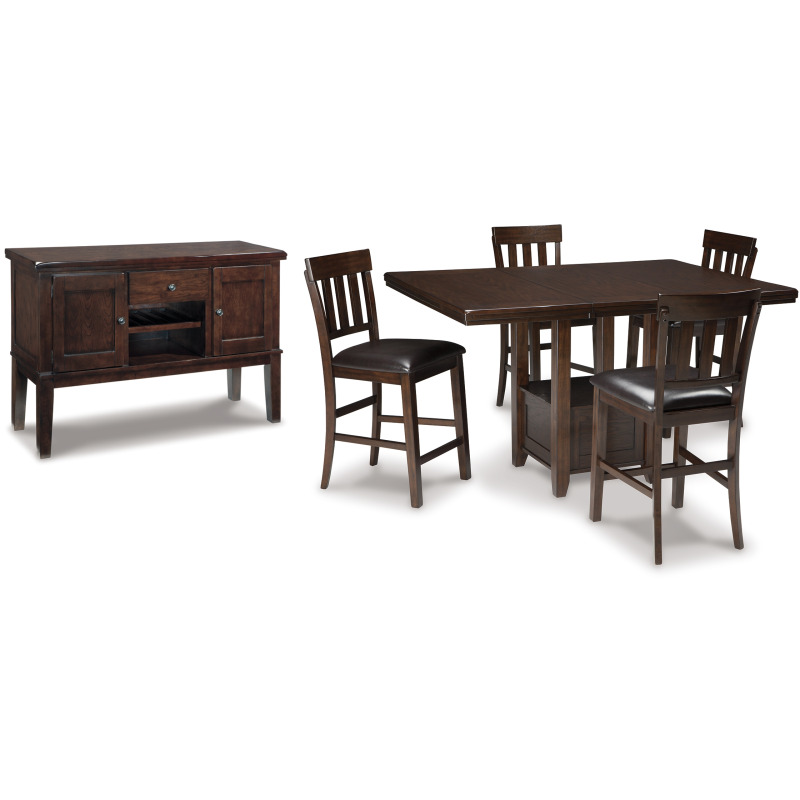 Haddigan Counter Height Dining Table, 4 Barstools and Server