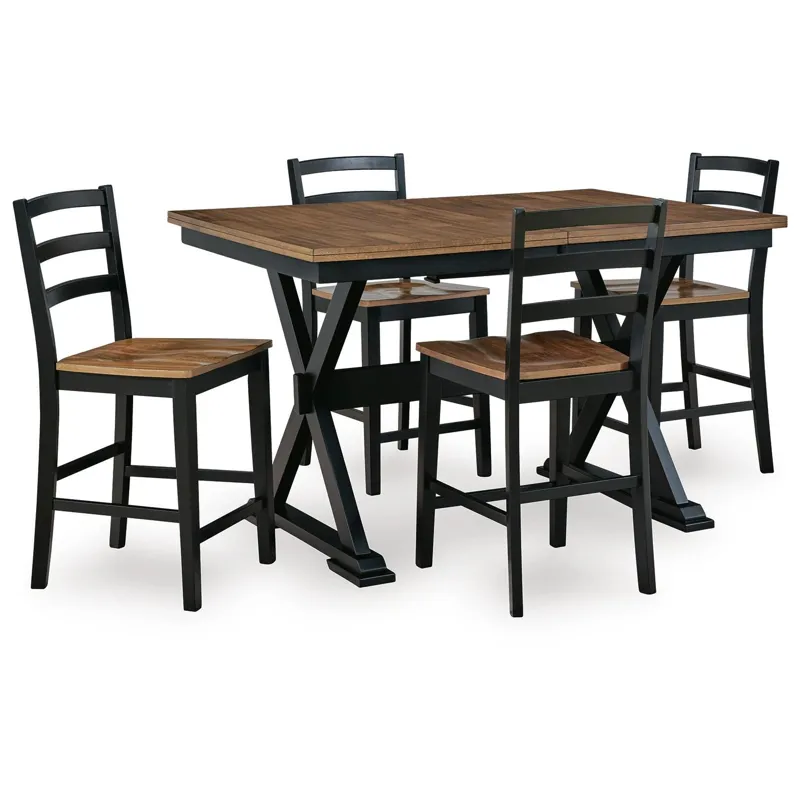Wildenauer Counter Height Extension Dining Table and 4 Barstools