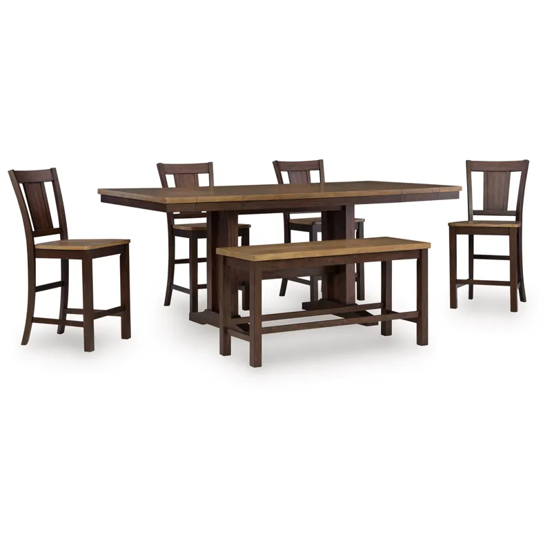 Anixburg Counter Height Extension Dining Table 4 Barstools and Bench