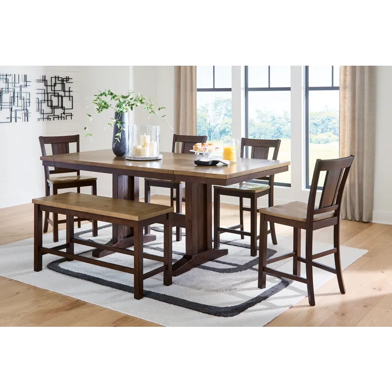 Anixburg Counter Height Extension Dining Table 4 Barstools and Bench