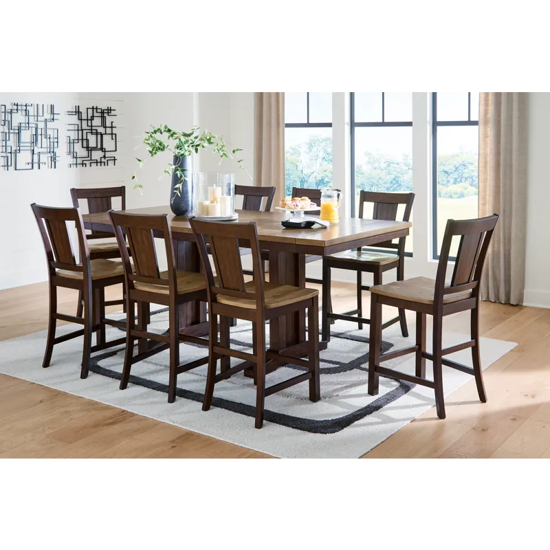 Anixburg Counter Height Extension Dining Table and 8 Barstools