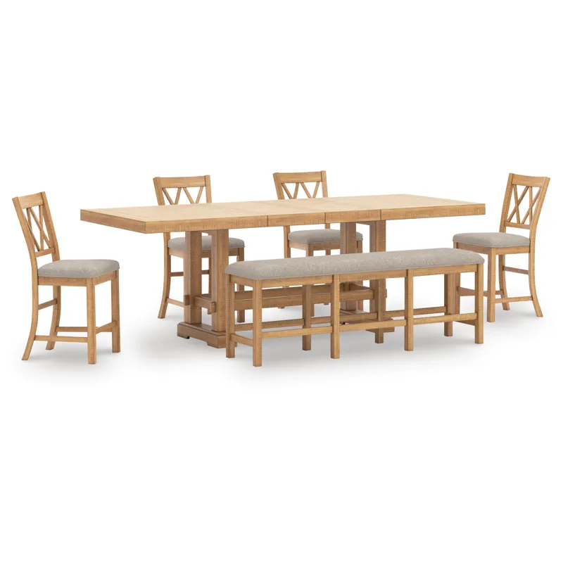 Havonplane Counter Height Extension Dining Table 4 Barstools and Bench