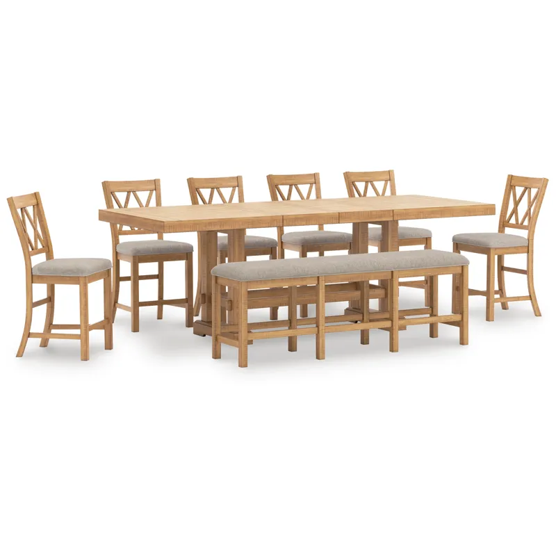 Havonplane Counter Height Dining Table, 6 Barstools and Bench