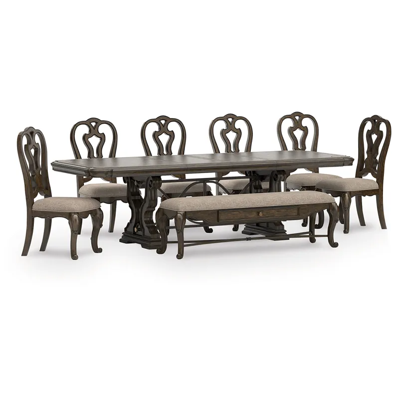 Maylee Dining Table, 6 Chairs and Bench
