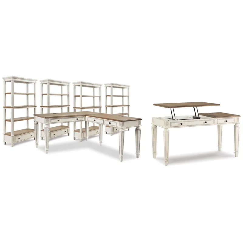 Realyn Lift-top Desk, L-shaped Desk and 4 Bookcases