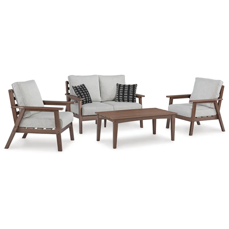 Emmeline Outdoor Loveseat, 2 Lounge Chairs and Coffee Table