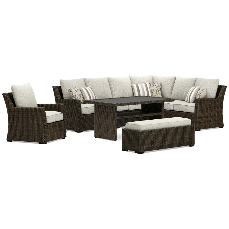 Brook Ranch Outdoor Sofa Sectional, Bench, Lounge Chair and Table