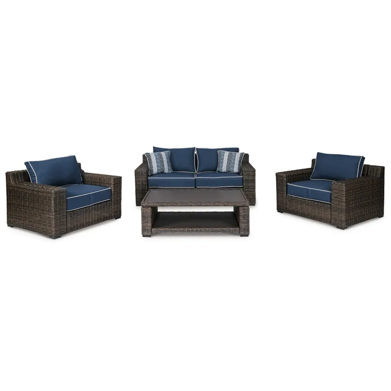 Grasson Lane Outdoor Loveseat, 2 Lounge Chairs and Coffee Table