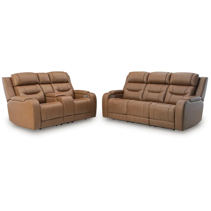 Knightington Power Reclining Sofa and Loveseat with Audio