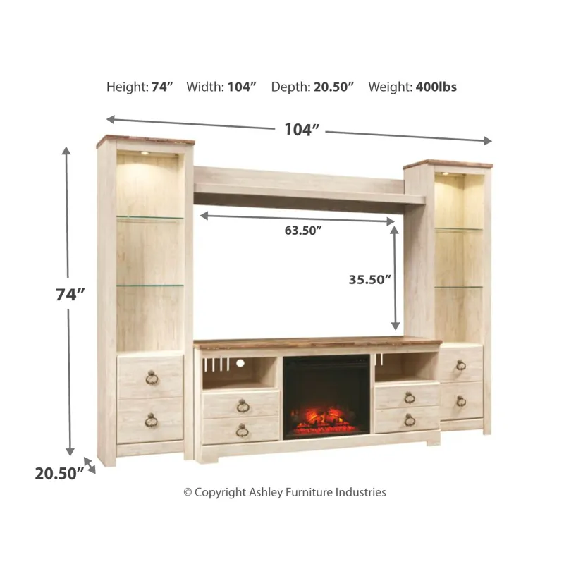 Willowton 4-Piece Entertainment Center with Fireplace