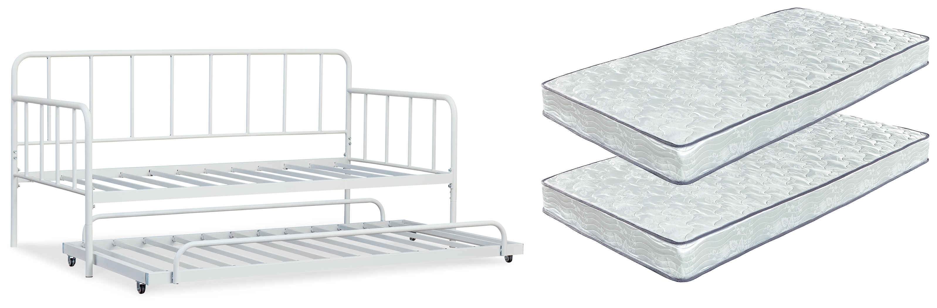 Trentlore Twin Metal Day Bed with Trundle and 2 Mattresses NIS168094603