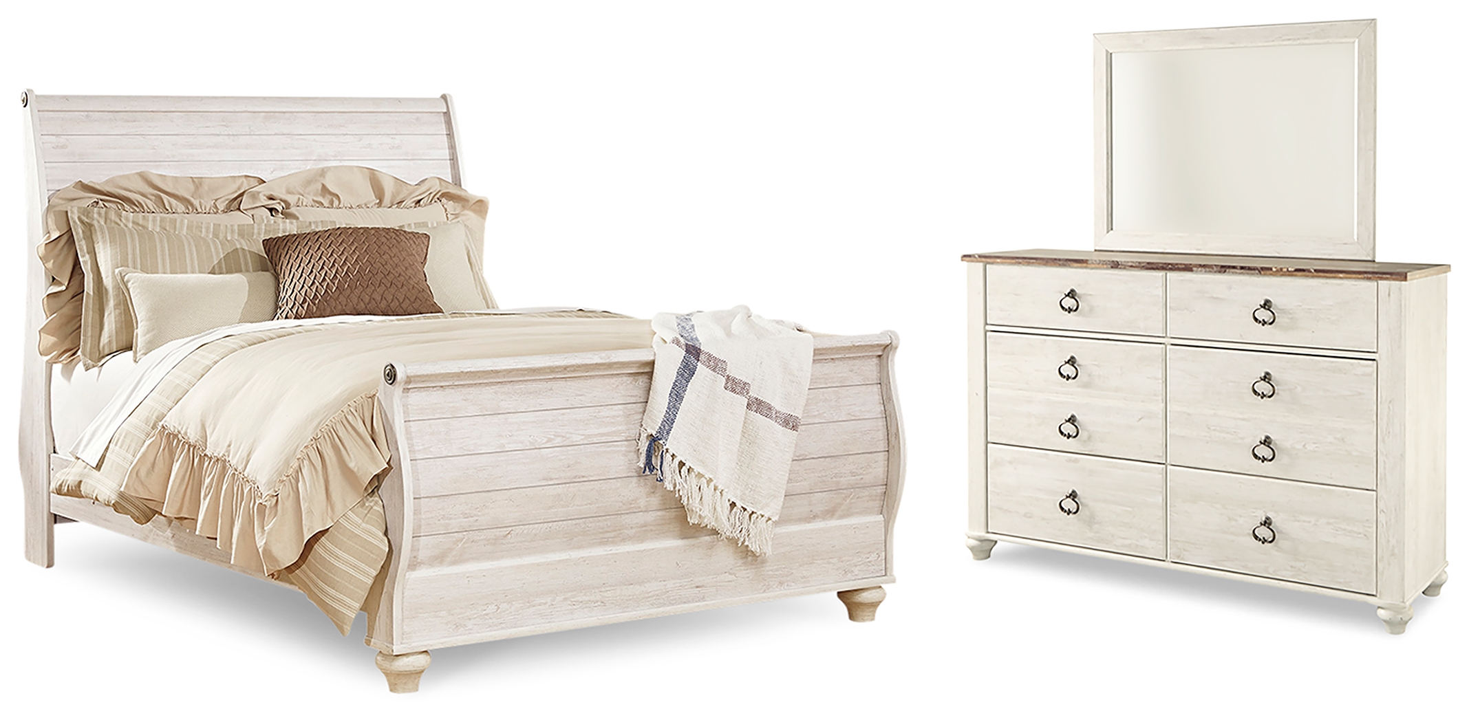 Willowton Queen Sleigh Bed, Dresser and Mirror B267B7 by Signature
