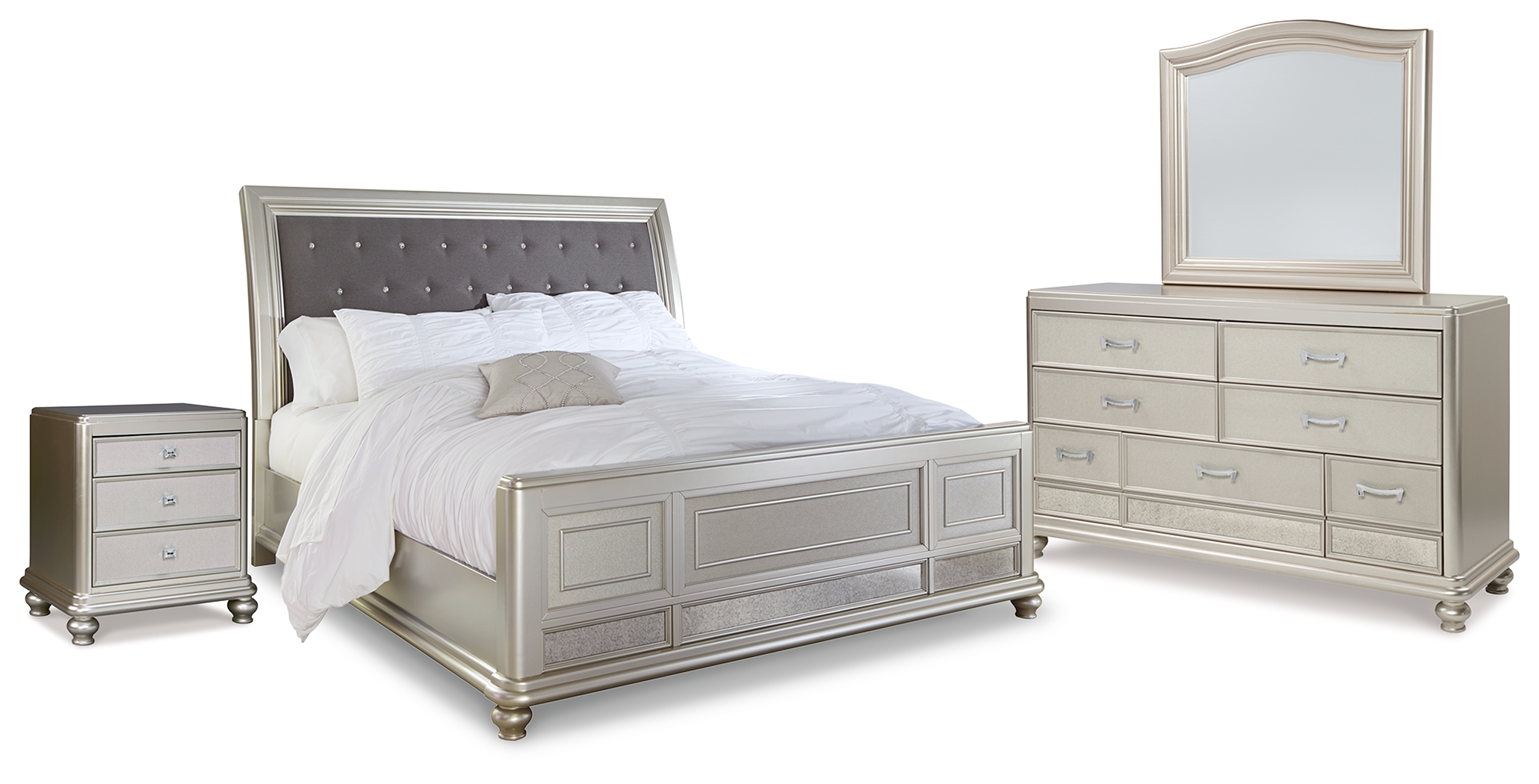 Coralayne King Sleigh Bed, Dresser, Mirror, and Nightstand B650B35 by