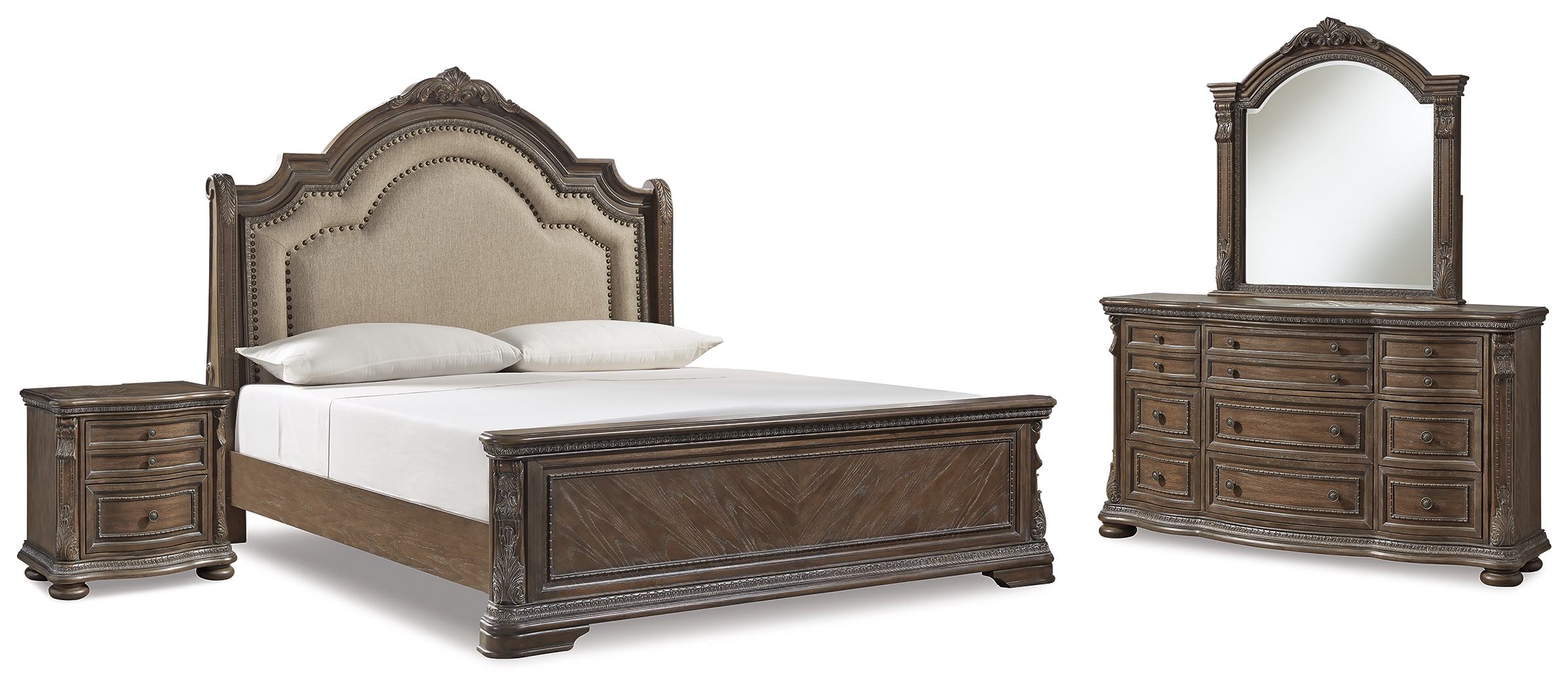 Charmond King Sleigh Bed, Dresser, Mirror and Nightstand B803B9 by