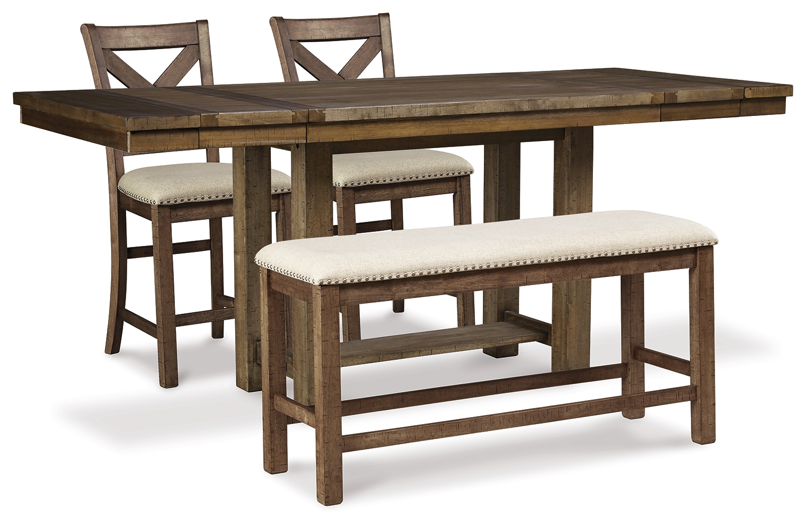 Moriville Counter Height Dining Table and 2 Barstools and Bench D631D9