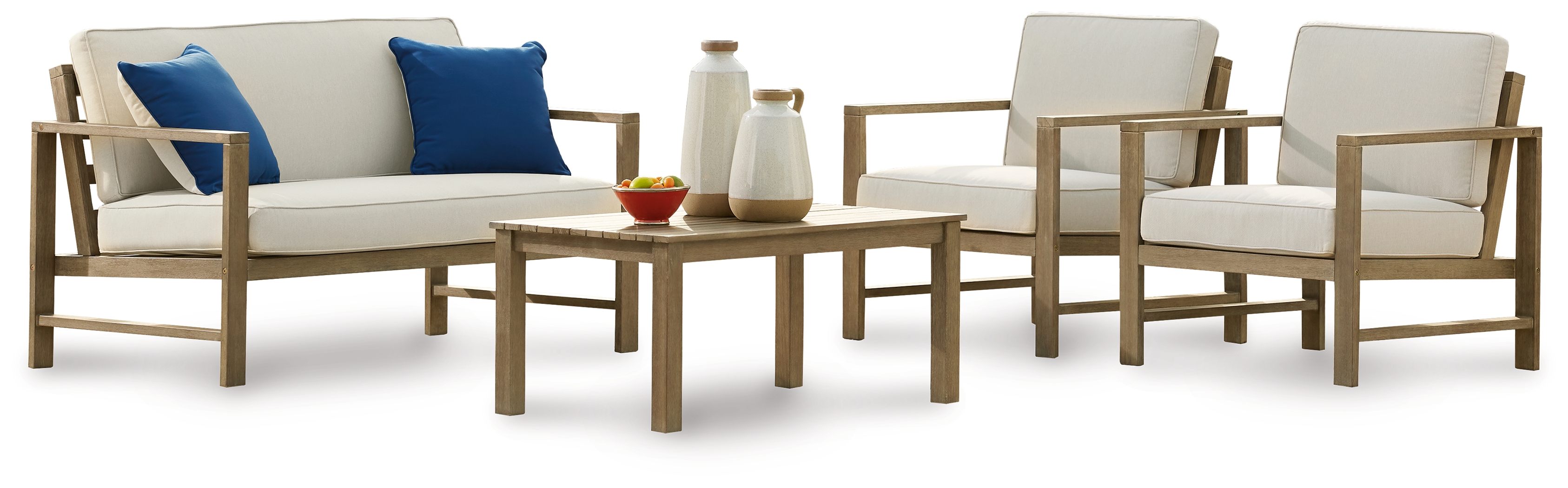 Fynnegan Outdoor Loveseat, 2 Lounge Chairs and Coffee Table P349P1 by