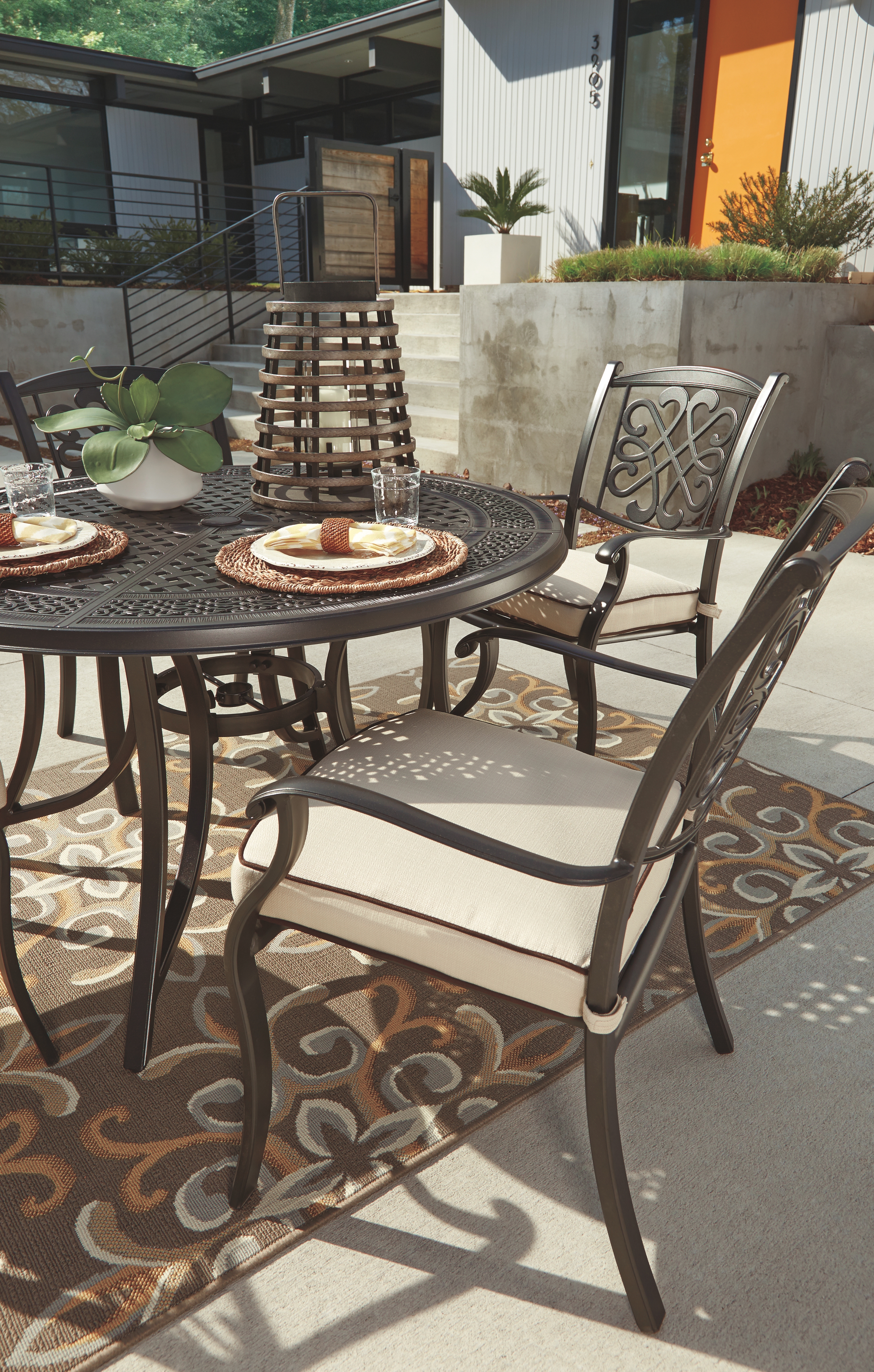 beachcroft patio set on Burnella Round Dining Table With Umbrella Option By Signature Design By Ashley Sactabml8940 Missouri Furniture