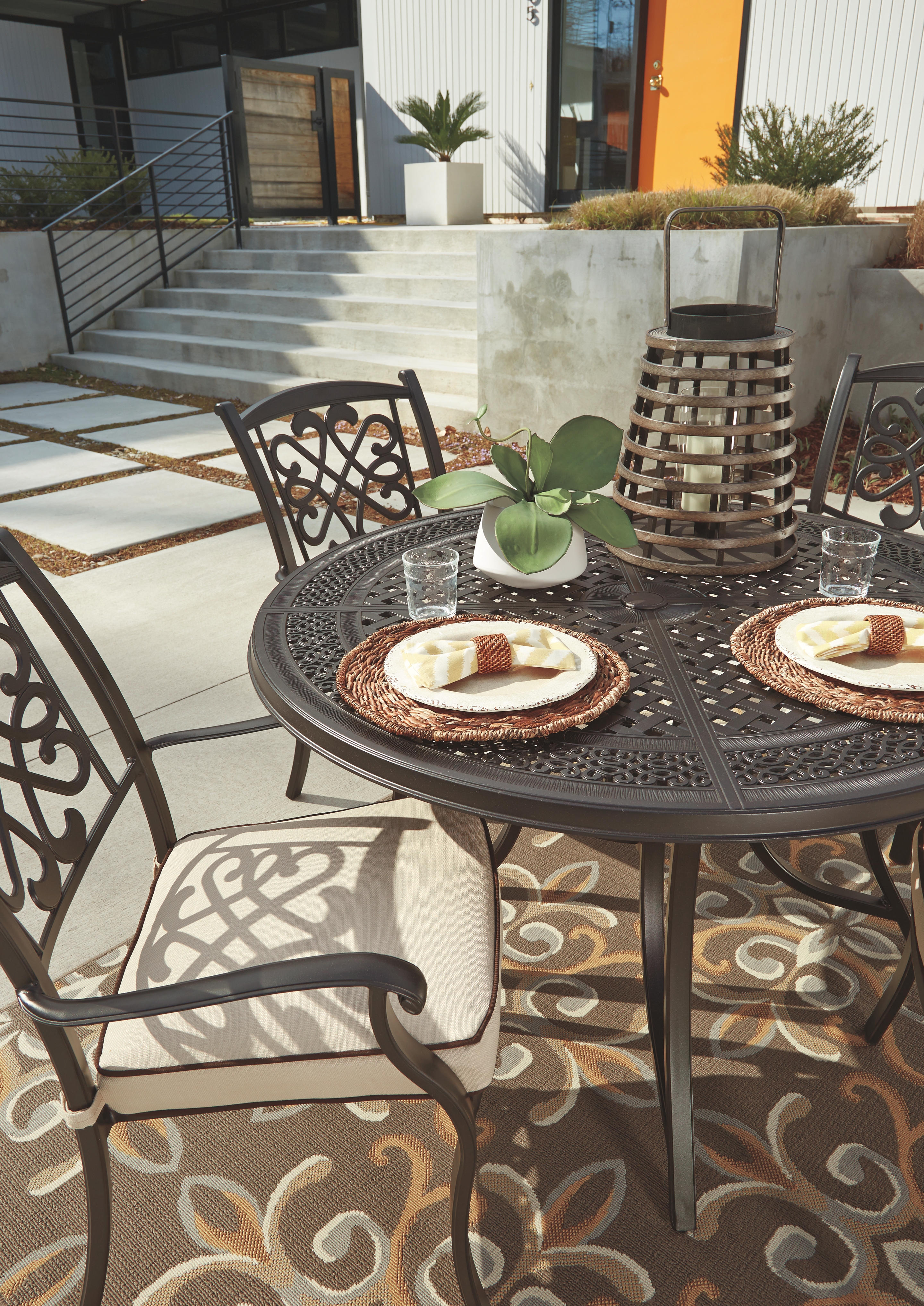 beachcroft patio set on Burnella Round Dining Table With Umbrella Option By Signature Design By Ashley Sactabml8940 Missouri Furniture