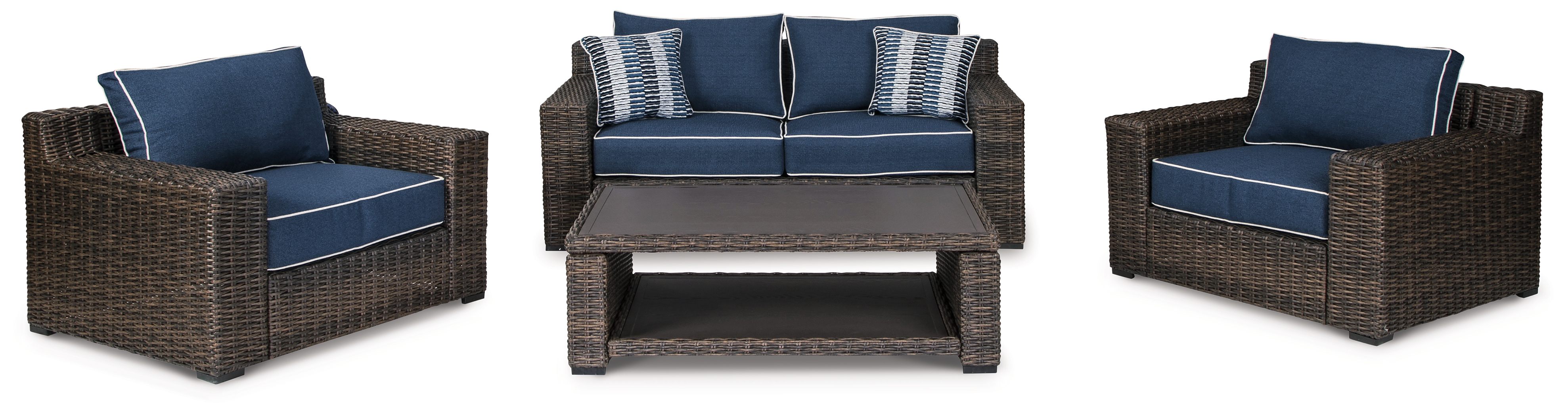Grasson Lane Outdoor Loveseat, 2 Lounge Chairs and Coffee Table P783P1