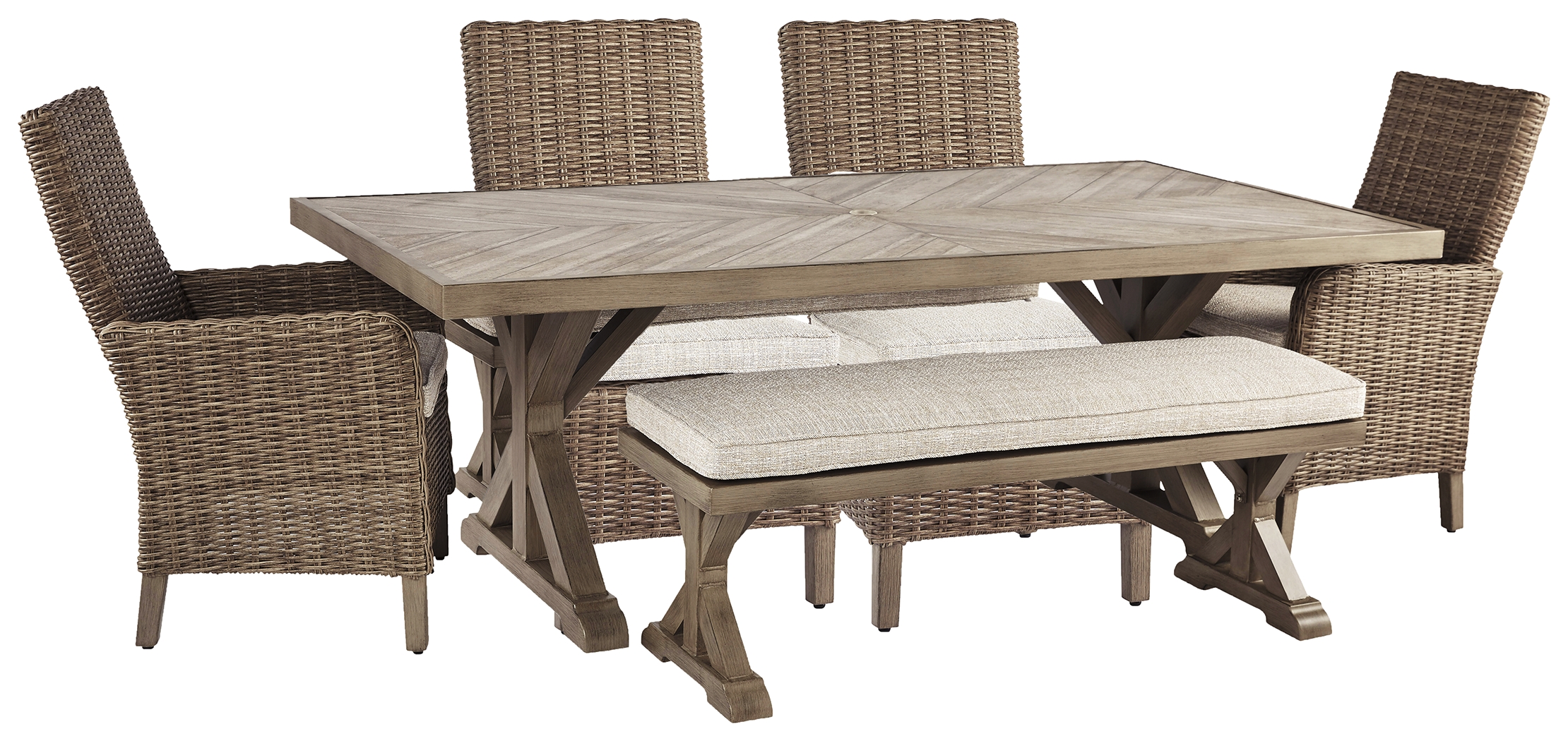 Beachcroft Outdoor Dining Table with 4 Chairs and Bench P791P4 by