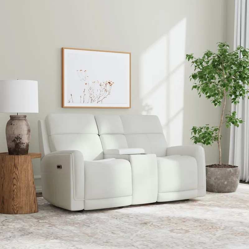 ALBERTON WHITE LTHR POWER LOVESEAT