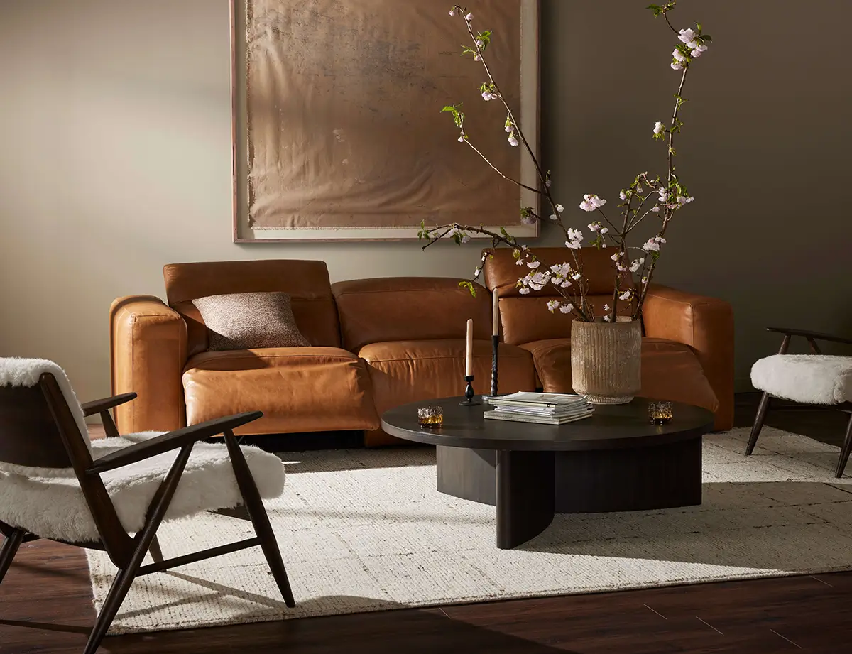 Fabric and leather material in living room