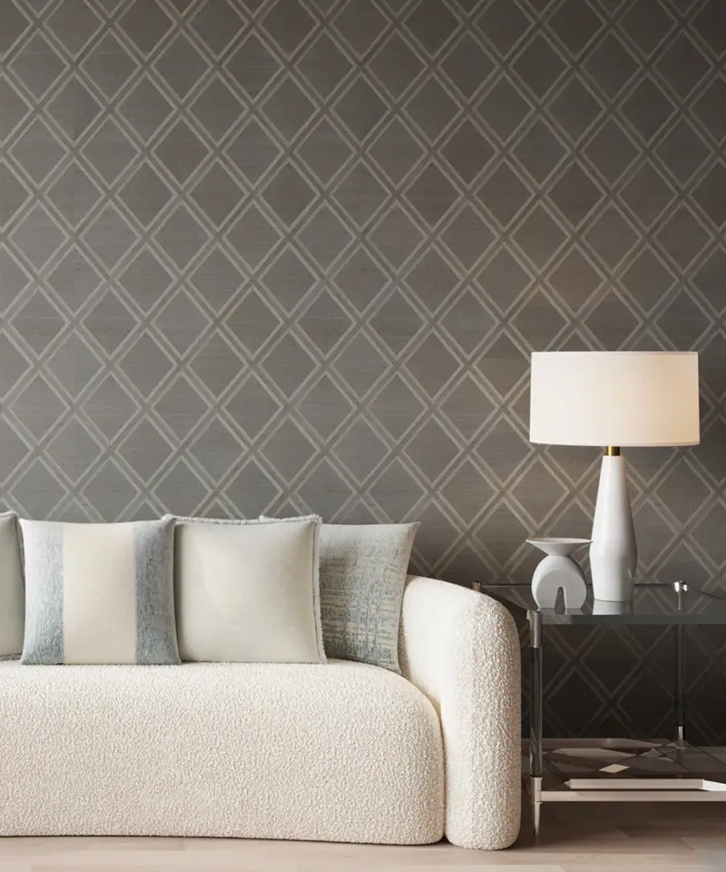 Living room featuring a textured Phillip Jeffries wallcovering