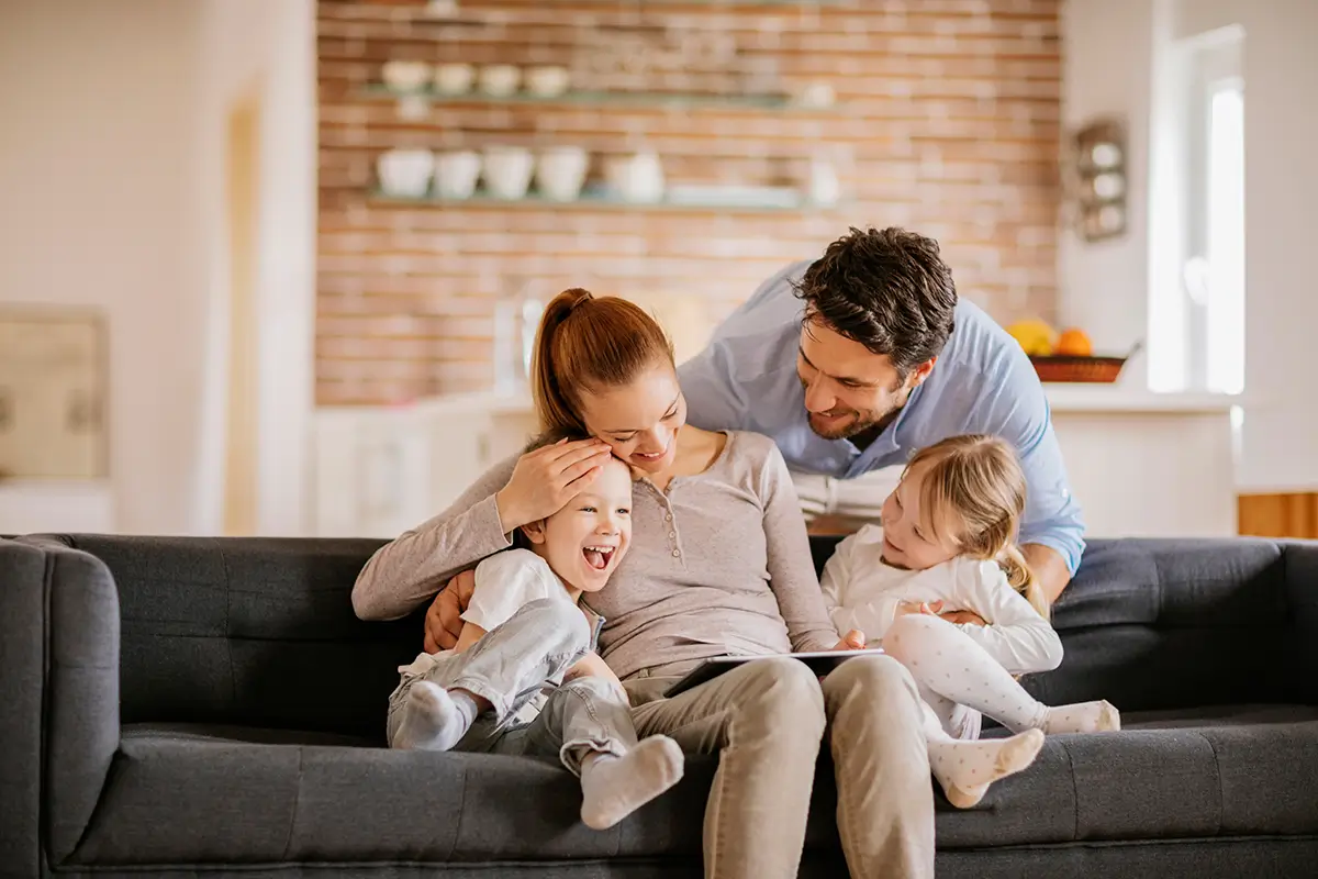 Happy family in living room