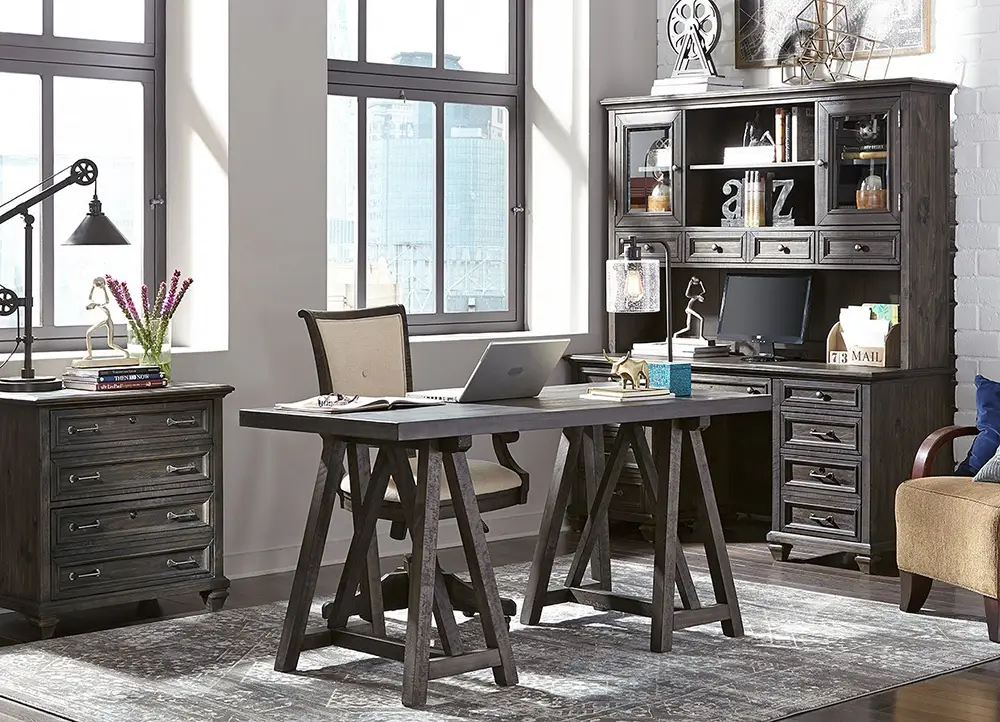 Home office furniture with custom wood finish options