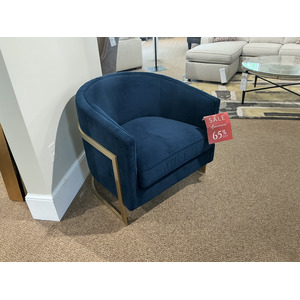 Modern Eclectic Blue Velvet and Gold Accent Chair