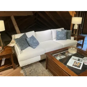 Transitional Low Back Off White Sofa w/ Nailheads