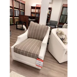 Cream and Brown Striped Swivel Chair