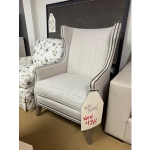 Transitional Grey Wing Back Chair w/ Nailheads
