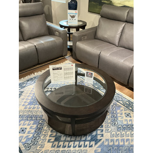 Round Dark Wood & Glass Side Table & Coffee Table Set